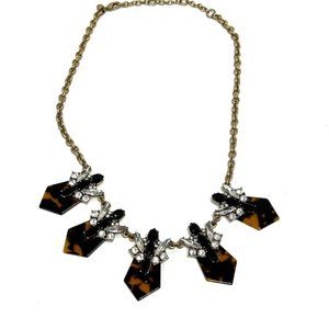 J CREW TORTOISE DANGLE GOLD TONE BLACK STATEMENT NECKLACE RHINESTONES BIB